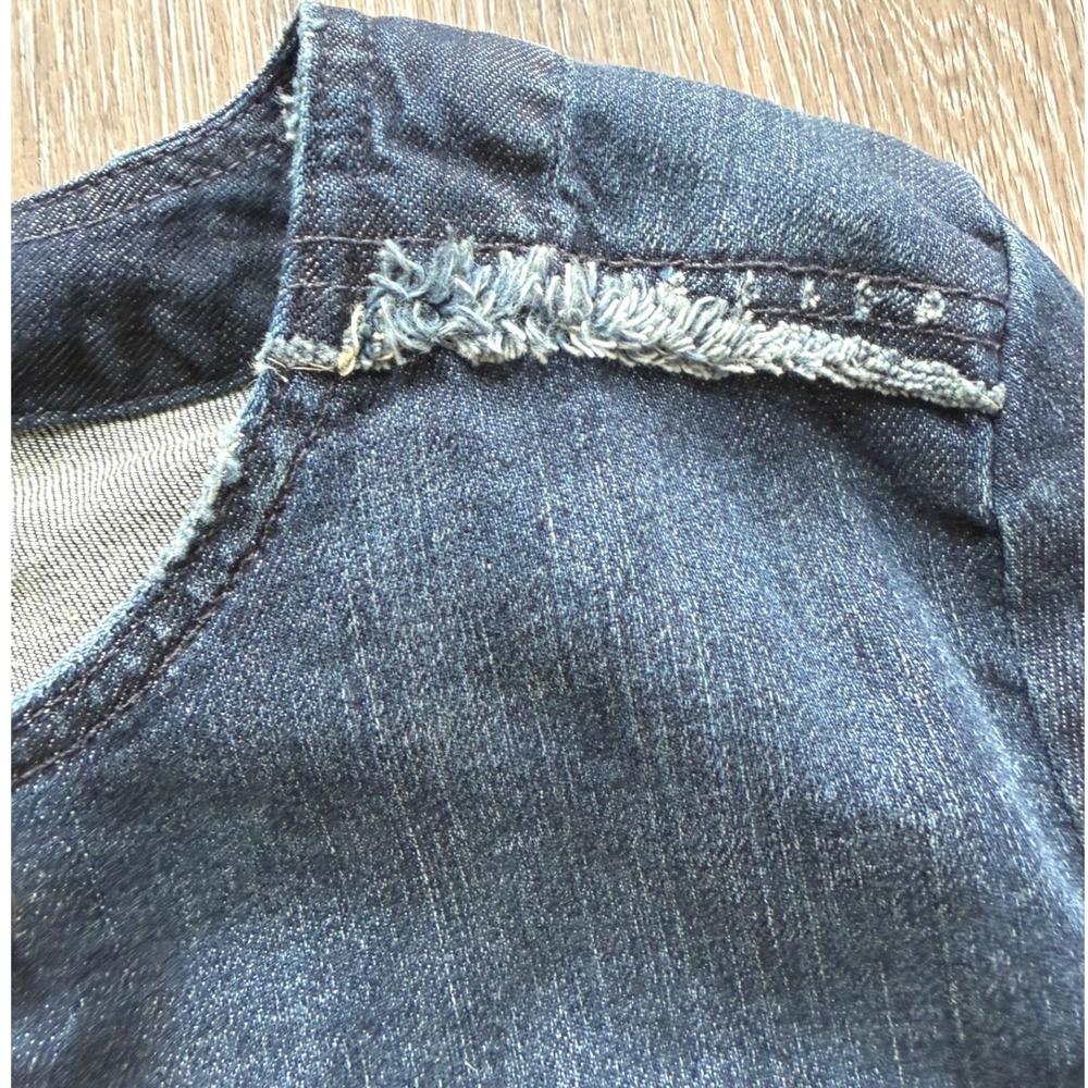 Lucky Brand Adamson Dark Wash Frayed Denim Jacket Moto Zip Womens Size S Small - Picture 4 of 11